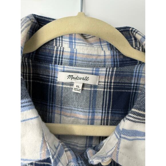 Madewell Boxy Flannel Button Down Shirt Blue Plaid Soft Cotton Blend XL - Picture 3 of 7